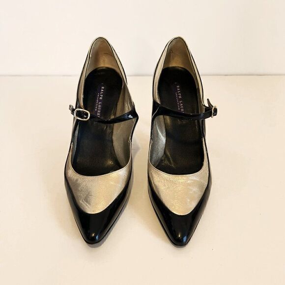 Ralph Lauren Collection Black and Gold Pointed Toe Stiletto Heel Pumps - Picture 2 of 8